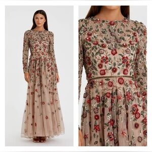 NWT Mac Duggal 5533 Embellished High Neck Long Sleeve A Line Gown